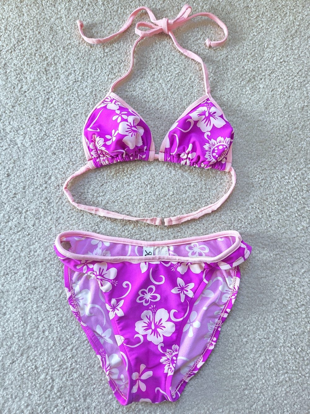 Vintage 90s Sun Rays Purple Hibiscus Floral Bikini Set XS